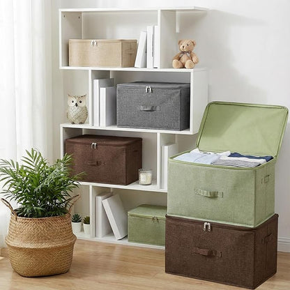 ANMINY 2PCS Storage Bins with Zipper Lids 51.9 Qt Lidded Fabric Storage Boxes Baskets Cubes with Handles Collapsible Washable Cotton Linen Closet Shelf Clothes Organizer - Beige, Extra Large