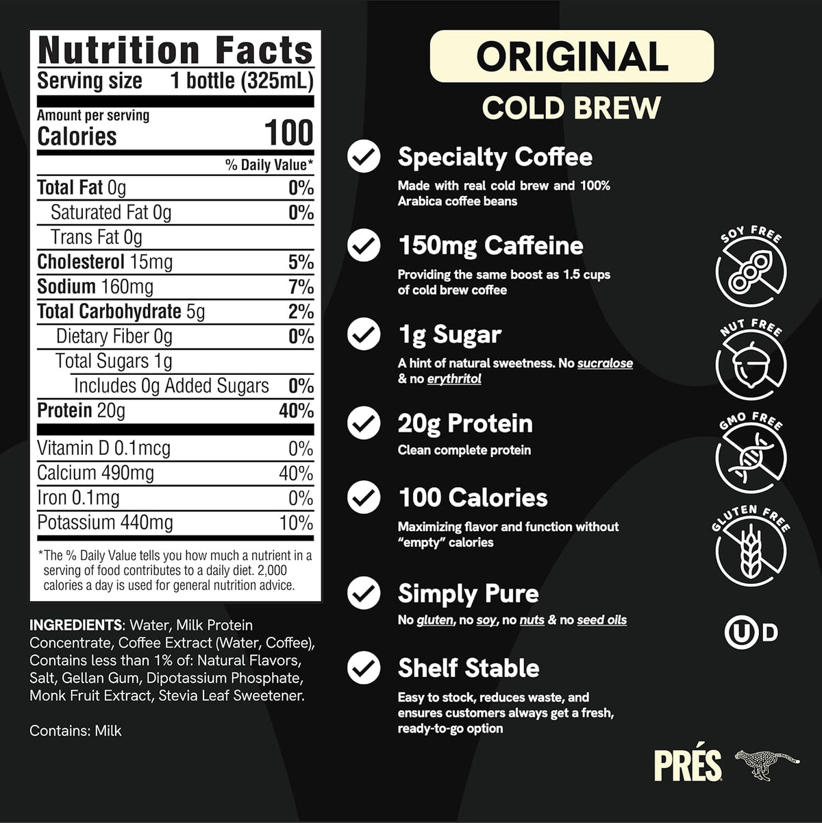 Protein Coffee - 100% Arabica Beans Real Cold Brew - 20g Ready To Drink Protein - 1g Sugar - 100 Calories - No Added Sugar