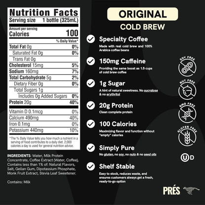Protein Coffee - 100% Arabica Beans Real Cold Brew - 20g Ready To Drink Protein - 1g Sugar - 100 Calories - No Added Sugar