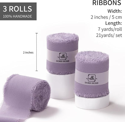 DORIS HOME Pastle Purple Chiffon Ribbon for Flower Bouquet, 2" x21Yd Fabric Ribbon for Gift Wrapping, Handmade Frayed Ribbon for Wedding/Christmas Decorations