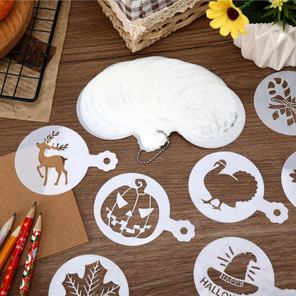 Julbear 36 Pieces Reusable Cookie Cake Stencils, Templates Mold Tools for Christmas Halloween Thanksgiving Cookies Baking Painting Dessert Coffee DIY