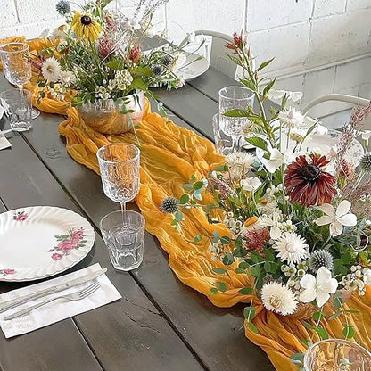 Yellow Cheesecloth Table Runner Gauze Table Runner 10FT Boho Rustic Sheer Cheesecloth Runner Bulk 120 Inch for Wedding Baby Bridal Shower Birthday Party Table Decorations