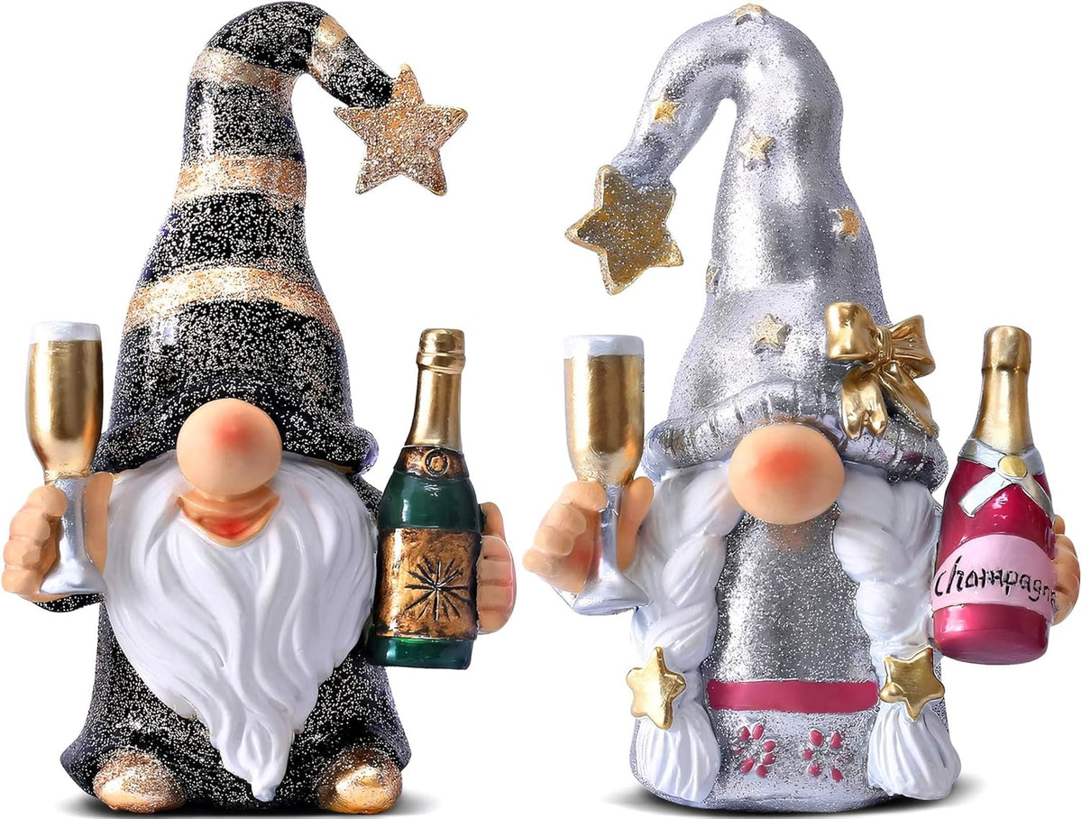 Champagne Gnomes Christmas Decorations for Home Party Gnomes Figurines Wine Bar Decor Gnomes Gifts for Women Champagne Birthday Wedding Party