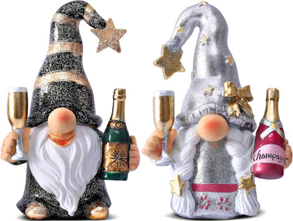 Champagne Gnomes Christmas Decorations for Home Party Gnomes Figurines Wine Bar Decor Gnomes Gifts for Women Champagne Birthday Wedding Party