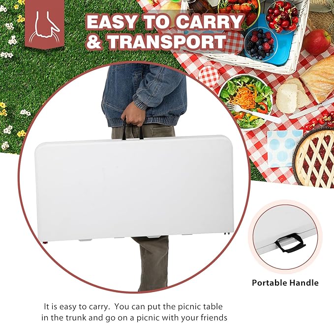 PayLessHere 34" Folding Tables Plastic Folding Card Table Half Portable Foldable Table for for Parties Wedding BBQ Camping, White