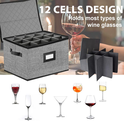 2PACK Quilted Wine Glass Storage Box,China Storage Containers hard shell,Moving Boxes,Storage Containers for Organizing,Stackable Stemware Storage Cases,Moving Supplies