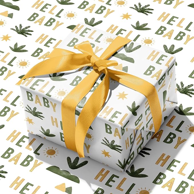 WRAPAHOLIC Kraft Baby Shower Wrapping Paper - Mini Roll - 3 Rolls - 17 Inch x 120 Inch - Jungle Animal Wrapping Ppaer for Neutral Baby Shower, Kids Boys Girls Birthday