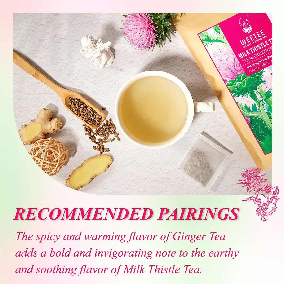 WT WEETEE Milk Thistle Tea Bags 100 Count, Made with 100% Pure Milk Thistle Seeds, Natural Caffeine-free Herbal Tea Detox Tea, Roasted Grain Flavor with Mild Sweetness