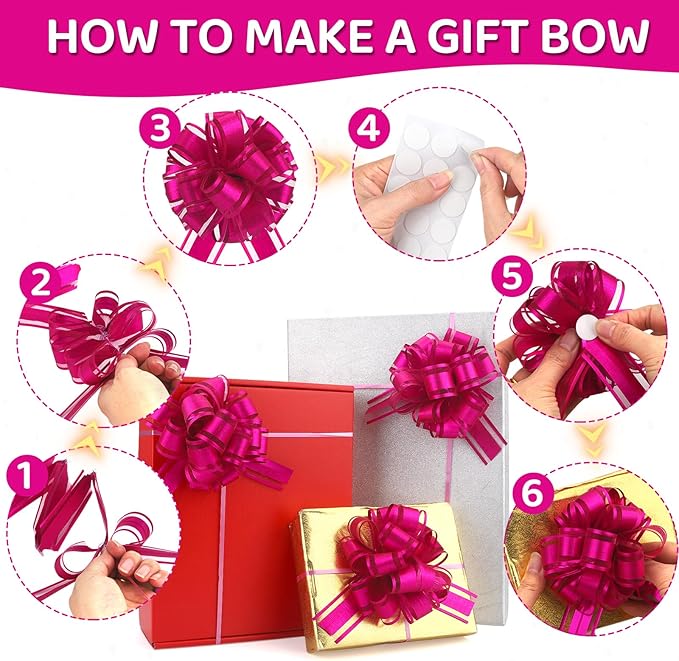 24 pcs Rose Pink Pull Bow for Gift Basket Wrapping Xmas Gift Bows Presents Wrap Ribbon Bow for Christmas Tree Bottles Bouquet Flower Valentine's Day Party Decor (Rose Pink-G)