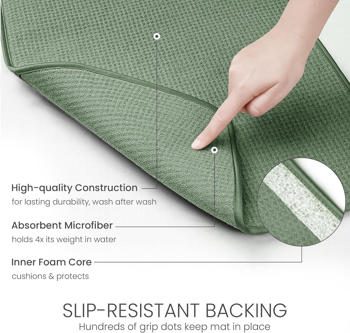 Bellemain XXL Dish Mat 24" x 17" ( LARGEST MAT ) Microfiber Dish Drying Mat , Super absorbent ( Green )