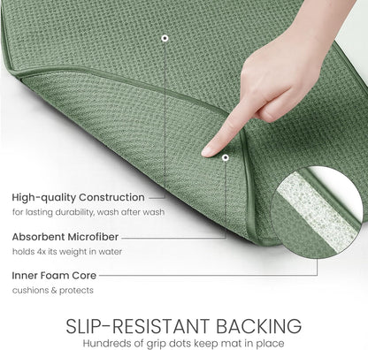 Bellemain XXL Dish Mat 24" x 17" ( LARGEST MAT ) Microfiber Dish Drying Mat , Super absorbent ( Green )