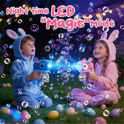 2 Pack Bunny Bubble Machine Gun for Toddlers,Fast Bubble Blast 10,000+ BPM, Leak-Proof Bubble Blower with LED Lights, Outdoor Spring Easter Toy Gift for Boys Girls Ages 3-6