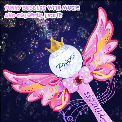 2 Pack Bubble Wands for Kids,Outdoor Party Birthday Bubble Toy for Toddlers,Light Up & Music Bubble Machine,Bubble Maker & Bubble Blower,Gift for Girls Age 3 4 5 6 Years Old.(Pink+Purple)