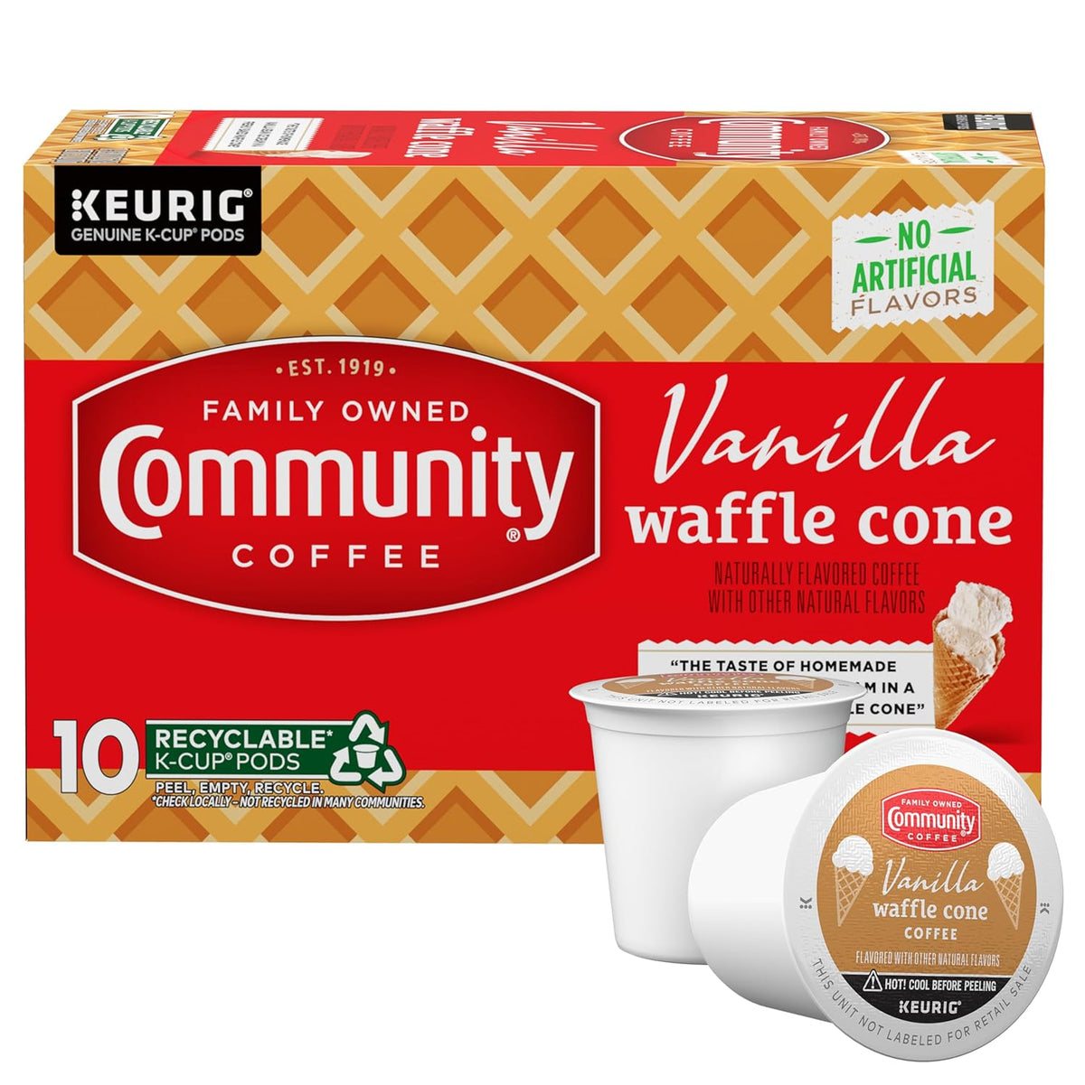 Community Coffee Vanilla Waffle Cone Ice Cream Flavored, 10 Count Coffee Pods, Compatible with Keurig 2.0 K-cup Brewers, 10 Count