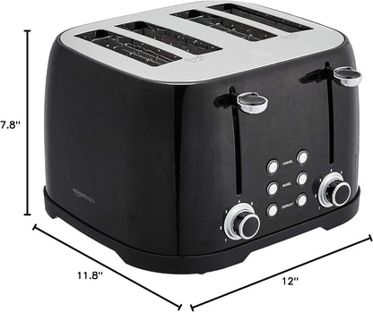 Amazon Basics 4 Slice Toaster, 6 Browning Settings, Removable Crumb Tray, Bagel and Defrost Function, Cancel Button, 1600W, Black