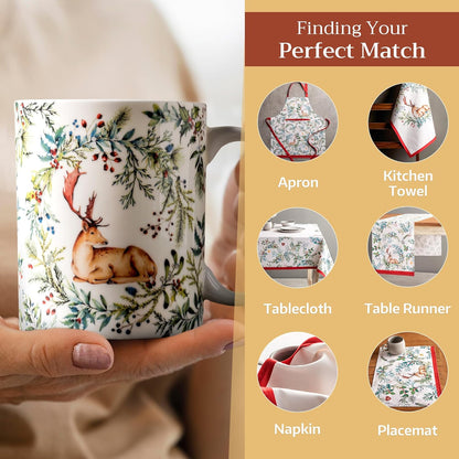 Maison d' Hermine Coffee Mug with Handles Fine Bone China Mugs Pack of Two Tea Cups for Hot Beverages Cappuccino Latte Home Restaurant Office Perfect for Gift (Holly Time, 12 Ounce)