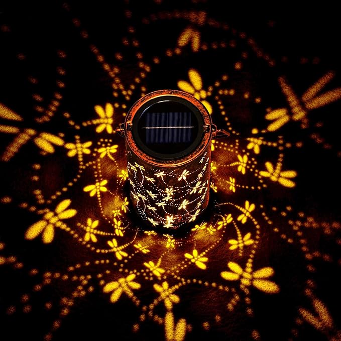 Homemory Dragonflies Solar Lanterns Outdoor Waterproof, Birthday Gifts for Women Mom Grandma, LED Solar Lights Metal Decoration Outside for Yard, Patio, Backyard, Porch, Lawn