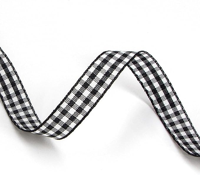 Ribbli Black and White Gingham Ribbon,Polyester Woven Edge,3/8 Inch x 10 Yard,Plaid Ribbon,Buffalo Checked Ribbon (Black 1)