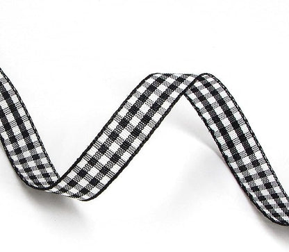 Ribbli Black and White Gingham Ribbon,Polyester Woven Edge,3/8 Inch x 10 Yard,Plaid Ribbon,Buffalo Checked Ribbon (Black 1)