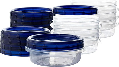 PLASTICPRO [8 oz 96 Pack] Twist Top Deli Containers Clear bottom With blue Top Twist on Lids Reusable, Stackable, Food Storage Freezer Container Pack of 96