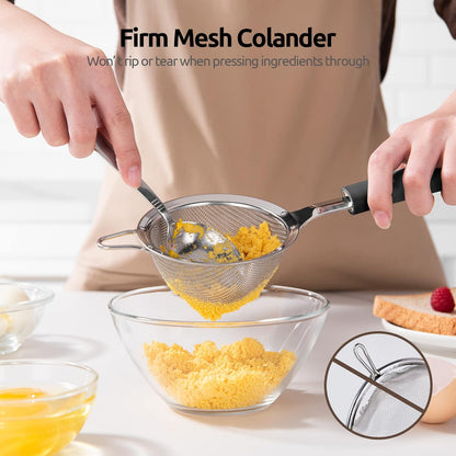 18/8 Stainless Steel Mesh Strainer: U-Taste 3.9 Inch Kitchen Fine Mesh Sieve Food Colander with Riveted Sturdy Silicone Handle and 30 Mesh Hole for