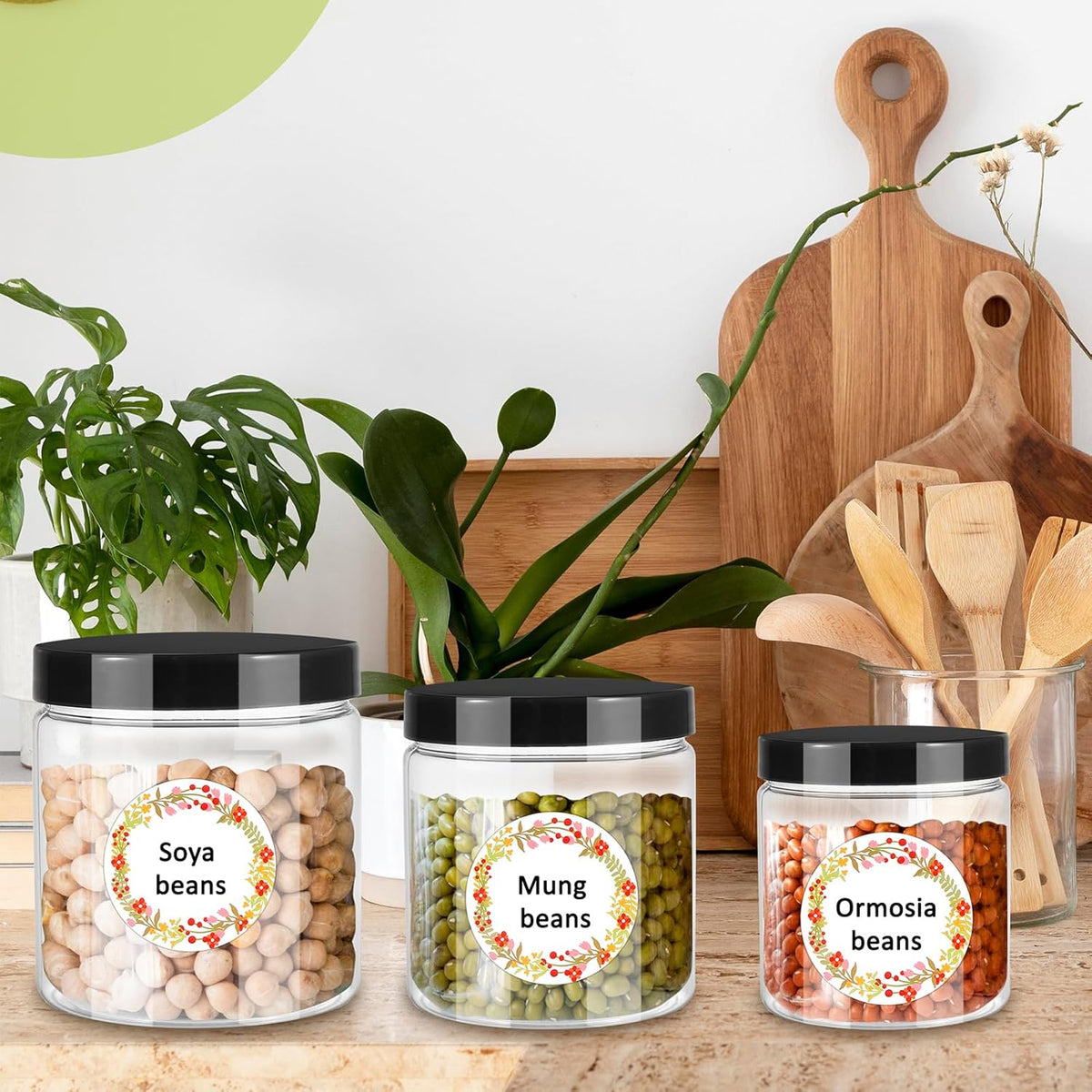 12pcs Plastic Jars with Lids 16 oz & 8 oz & 4 oz, Leakproof Storage Containers Clear Plastic Mason Jars for Peanut, Spice, Cookie