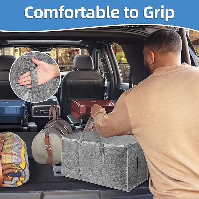 12 Pack-Extra Large Heavy Duty Moving Bags - Waterproof Storage Totes with Handles & Zippers, Foldable for College Dorm, Storage (Gray)