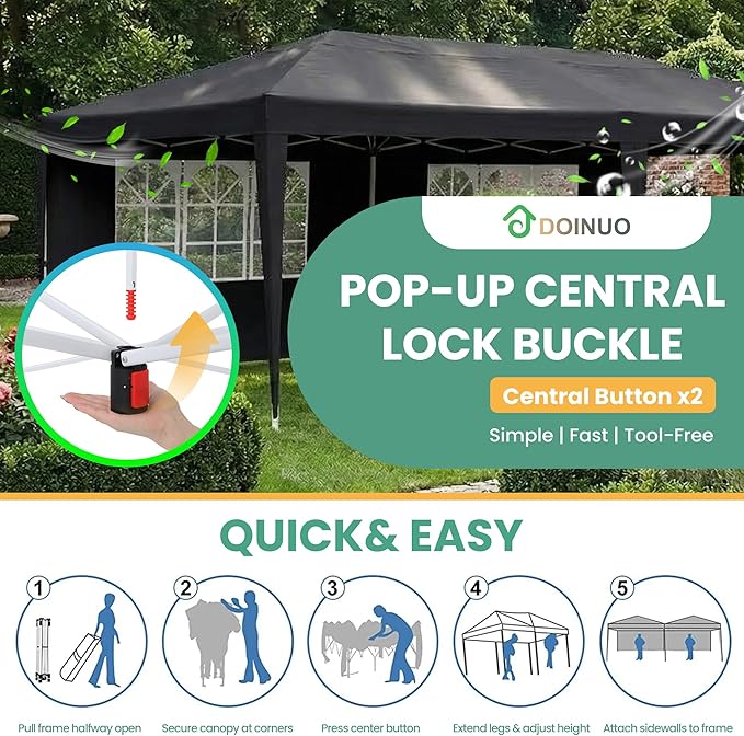 10x20 Pop Up Canopy Party Tent with 6 Sidewalls, Outdoor Wedding Party Tent Waterproof UV50 Commercial Canopy Event Shelter Gazebo Tents for Parties, 6 pcs Weight Bag,Carry Bag,Black