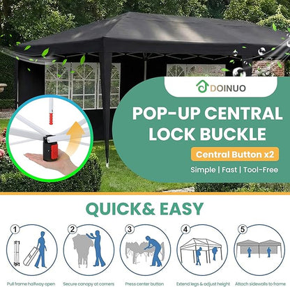 10x20 Pop Up Canopy Party Tent with 6 Sidewalls, Outdoor Wedding Party Tent Waterproof UV50 Commercial Canopy Event Shelter Gazebo Tents for Parties, 6 pcs Weight Bag,Carry Bag,Black