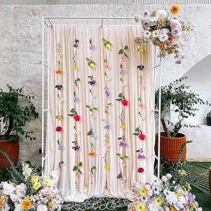 Suncalla 6 Pcs 35.46 ft Flower Garlands Backdrop Spring Artificial Wildflower Vines Floral Decorations for Party Fake Flower Vines Faux Silk Wildflower for Wedding Garden Wall Arch (Fresh,Multicolor)