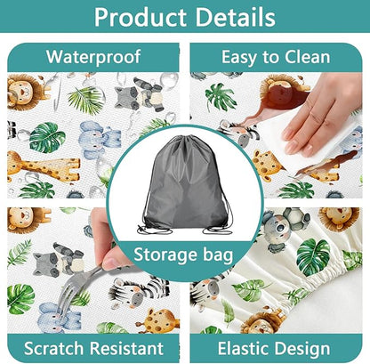 Jungle Safari Picnic Table Cover with Bench Covers, Camping Essentials, Animal Print Waterproof Windproof Table Cover, Fitted Tablecloth Cover with Elastic Edge, for Indoor & Outdoor 3 PCS 30x96 Inch