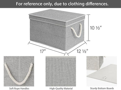 StorageWorks Storage Bins with Lids, Decorative Storage Boxes with Soft Rope Handles, Foldable Stackable Storage Baskets for Closet, Shelves, 3-Pack, Gray, Jumbo
