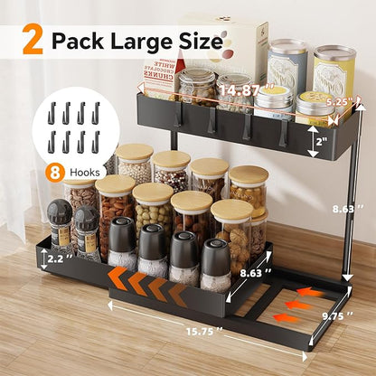 Simple Trending Under Sink Organizer, 2 Pack Pull Out Cabinet Organizer with Sliding Drawer, 2-Tier Under Sink Storage for Kitchen Bathroom, Black