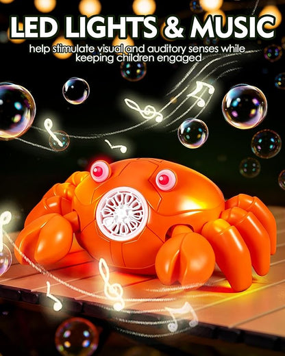 Bubble Machine for Kids, 360° Rotating Crab Bubble Blower with Music & LED Lights, USB-C Rechargeable, Auto Obstacle Avoidance, Portable Bubble Maker Toy for Toddlers Indoor Outdoor Birthday Gift