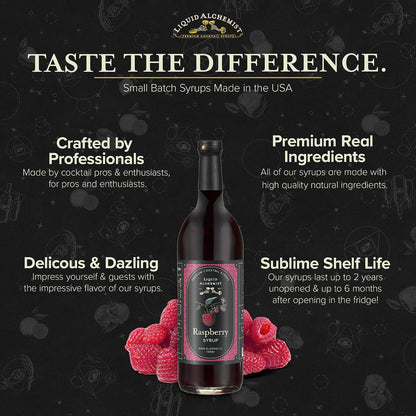 Liquid Alchemist Raspberry Syrup for Cocktails | Real Ingredients Make our Raspberry Syrup for Drinks a great Margarita Mix | Small Batch, Non-GMO &amp; Vegan | 25.4 oz Drink Mixer, Pack of 1