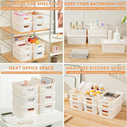 10 Pack Small Plastic Storage Bins with Lids, Stackable Plastic Storage Baskets for Organizing with Handles, Organizer Bins with Labels for Room, Craft, Containers for Pantry Organizers and Storage
