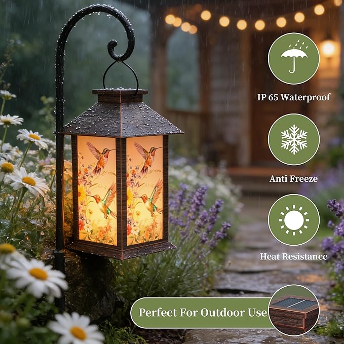 Solar Lanterns Outdoor, Waterproof Garden Hummingbird Solar Lantern, 13" Outdoor Lantern with LED Flickering Flameless Candles, Lanterns for Women Mom Gifts Decorations for Porch, Yard, Patio