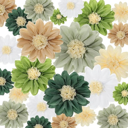 Geyee 18 Pcs Mexican Paper Flowers Colorful Fiesta Tissue Paper Flowers Pom Poms Mexican Carnival for Floral Party Backdrop Wedding Birthday Party Craft, 6" 8" 10"(Green Series)