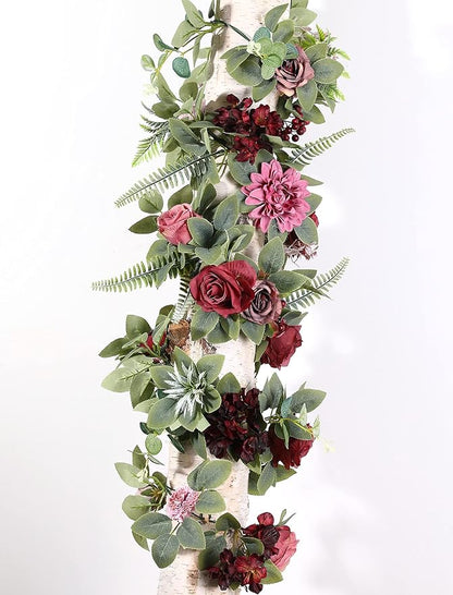 Serra Flora Artificial Flowers Combo Dahlia 25pcs Silk Fake Flowers Roses for DIY Wedding Bouquets Burgundy Centerpieces Arrangements Party Bridal Baby Shower Home Decorations(Burgundy)
