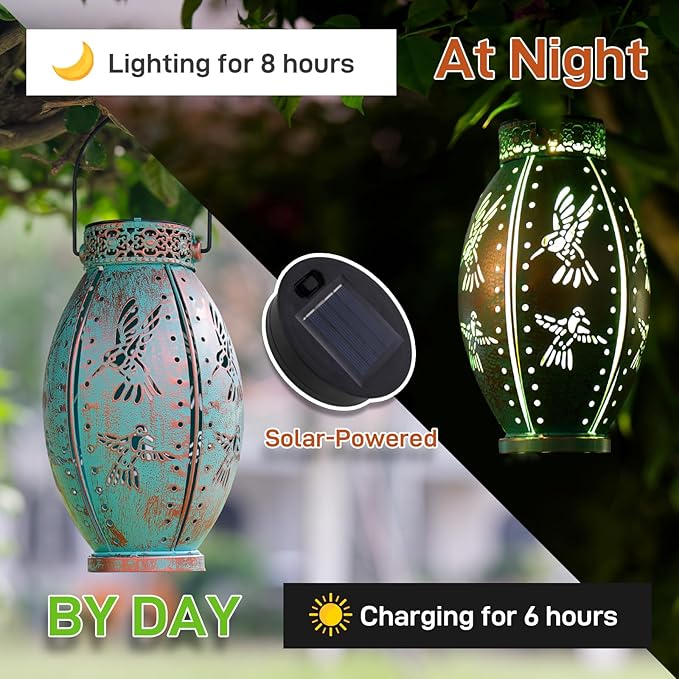2 Pack Solar Lanterns Outdoor Waterproof Decorative Hummingbird Solar Lantern Lights Hanging for Outside Patio Tableto Garden Yard Lawn Decor, Gifts for Mom Grandma Woman