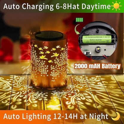 Tree of Life Solar Lantern Outdoor Waterproof, Large 13.4" Metal Hanging Decorative Lantern, Enlarged Solar Panel & 2000mAh Battery, Warm Glow for Garden, Patio Decor – Housewarming Gift for Women