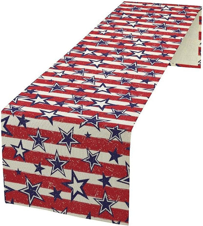 4th of July Table Runner, Vintage American Independence Day Stripes and Stars Patriotic Table Center Decor for Home Kitchen Dining Party Outdoor Holiday 13x90in