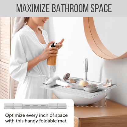 Maplefield Bathroom Sink Cover for Counter Space, Heat Resistant Silicone Sink Mat for Your Beauty Routine, Small Bathroom Space Saver Sink Cover for Makeup (Gray Large, 22 x 2 x 2 Inches)
