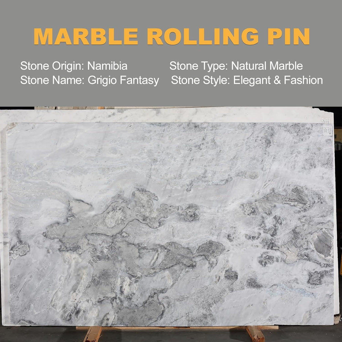 Koville African Natural Marble Rolling Pin, Non-Stick Polished Dough Roller, Pasta, Dumpling, Fondant, Pie Crust, Bread, Pizza Dough