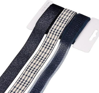 BEEFLYING 3 Styles Navy Blue Wire Edged Ribbons for Gift Wrapping Decoration 25~28mm×2.7m Organza Lace Ribbons Fabric Ribbons for Wedding Party Hair Bows Flower Designs Sewing and Craft, 9 Yards