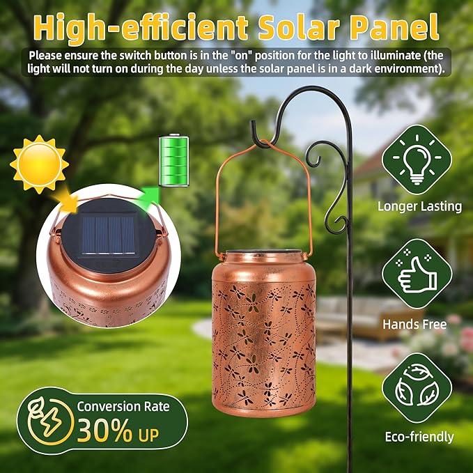 Solar Lantern Outdoor Waterproof, Gifts for Women Mom Grandma, Hanging Metal Light Dragonfly Garden Decor for Yard Patio Lawn