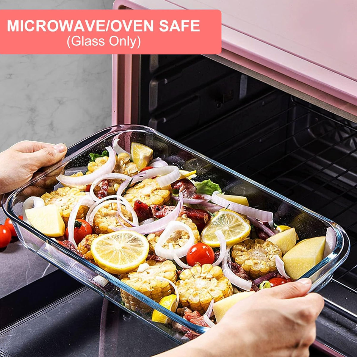 KOMUEE 8 Pieces Glass Baking Dish with Lids Rectangular Glass Baking Pan Bakeware Set with BPA Free Lids, Baking Pans for Lasagna, Leftovers, Cooking, Kitchen, Fridge-to-Oven, Red