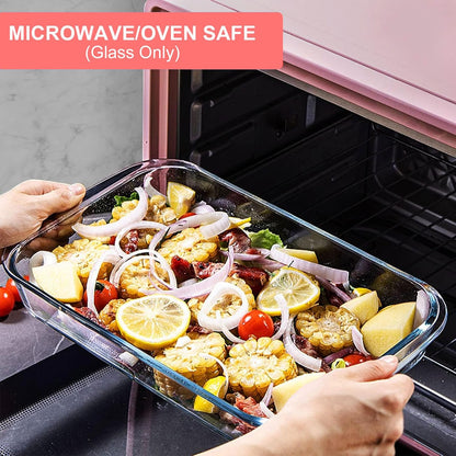 KOMUEE 8 Pieces Glass Baking Dish with Lids Rectangular Glass Baking Pan Bakeware Set with BPA Free Lids, Baking Pans for Lasagna, Leftovers, Cooking, Kitchen, Fridge-to-Oven, Red