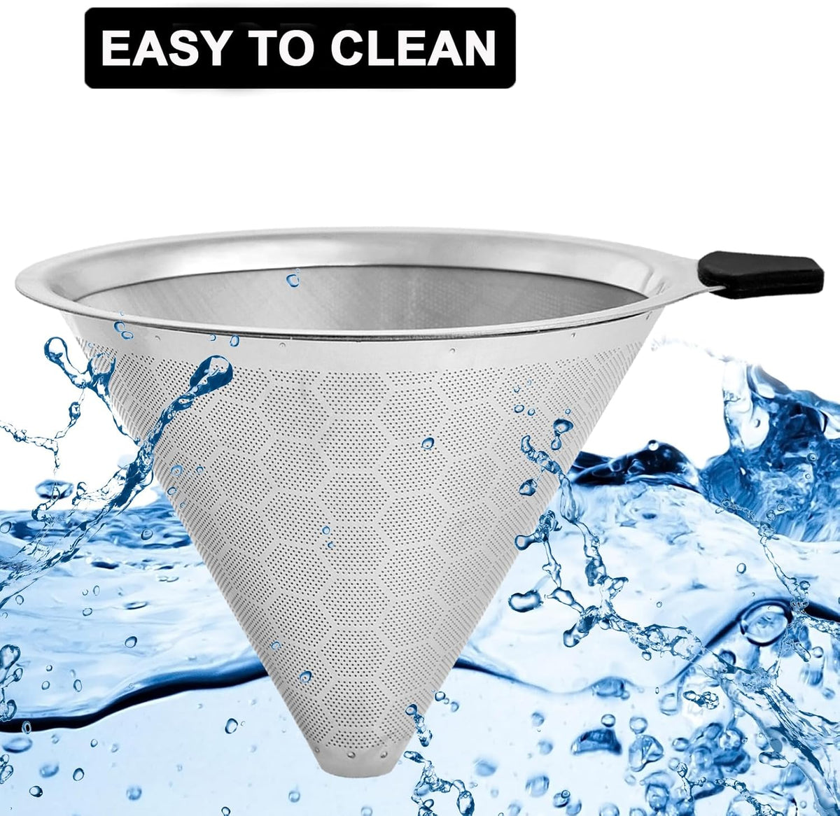 Pour Over Coffee Filter Compatible with Chemex & Hario V60 02 03, Reusable Stainless Steel Metal Cone Slow Drip Coffee Filter