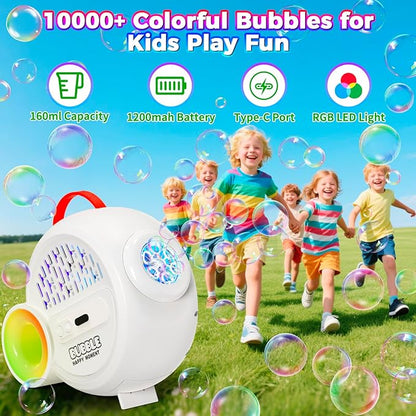 Rechargeable Bubble Machine with Upgrade RGB LED 16 Million Colors, 20000+ Bubbles Per Minute, Portable Bubble Maker for Kids, Weddings, Birthday Parties, Outdoor, Plug in or Battery Power